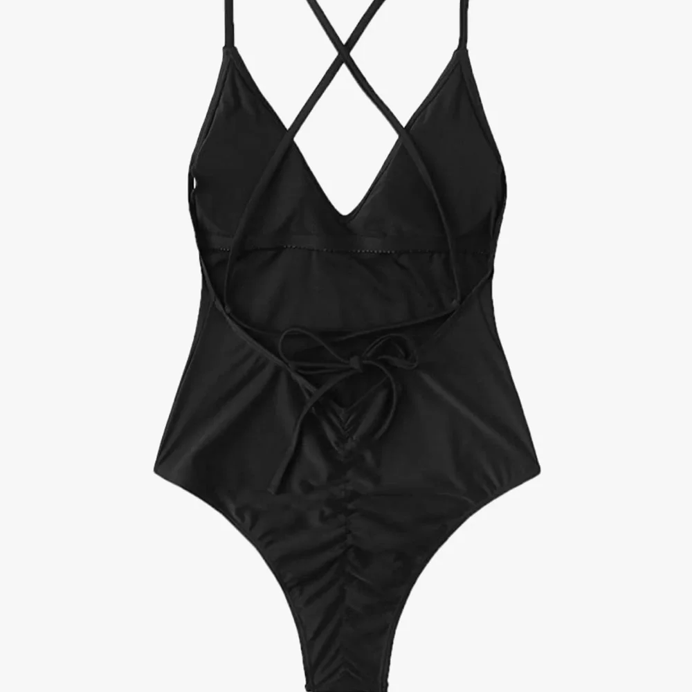 SOLY HUX Women's Plunge Neck Cross Back High Cut One Piece Swimsuit - Picture 2 of 2